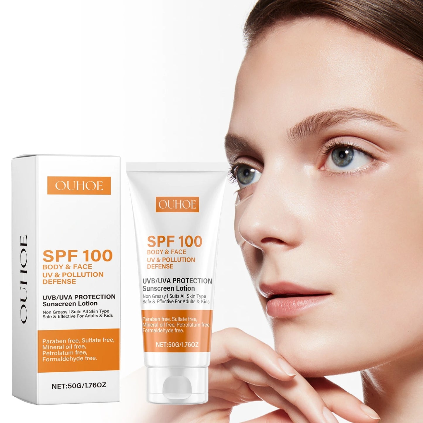Face & Body Sunscreen Non-Greasy SPF 100+ Facial Sunblock UVA & UVB Protection Sunblocking Cream Anti Aging for Summer Beach