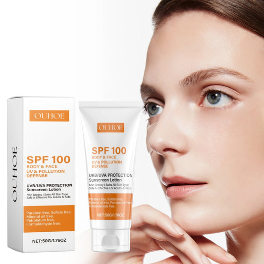 Face & Body Sunscreen Non-Greasy SPF 100+ Facial Sunblock UVA & UVB Protection Sunblocking Cream Anti Aging for Summer Beach